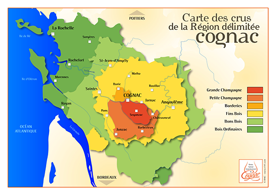 carte des régions viticoles des Charentes